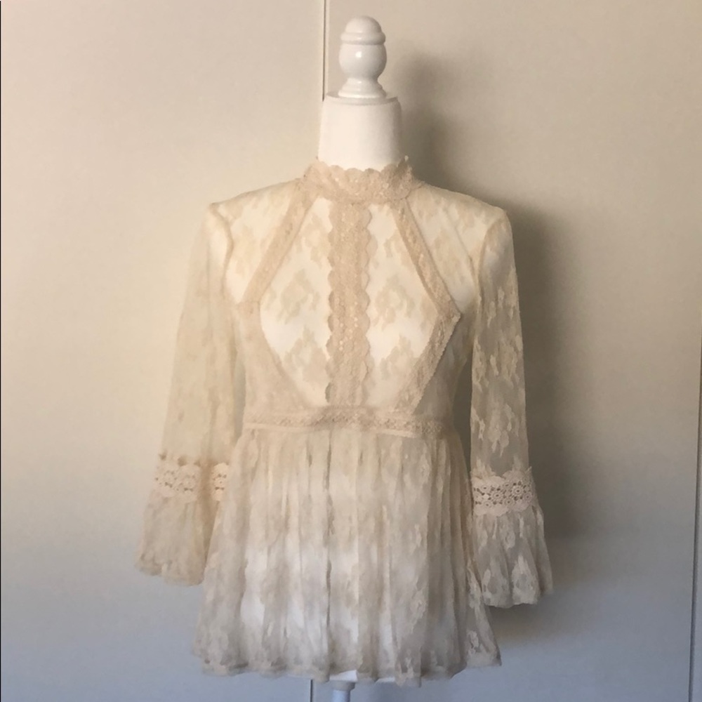 Cream Lace Top Wild Pearl